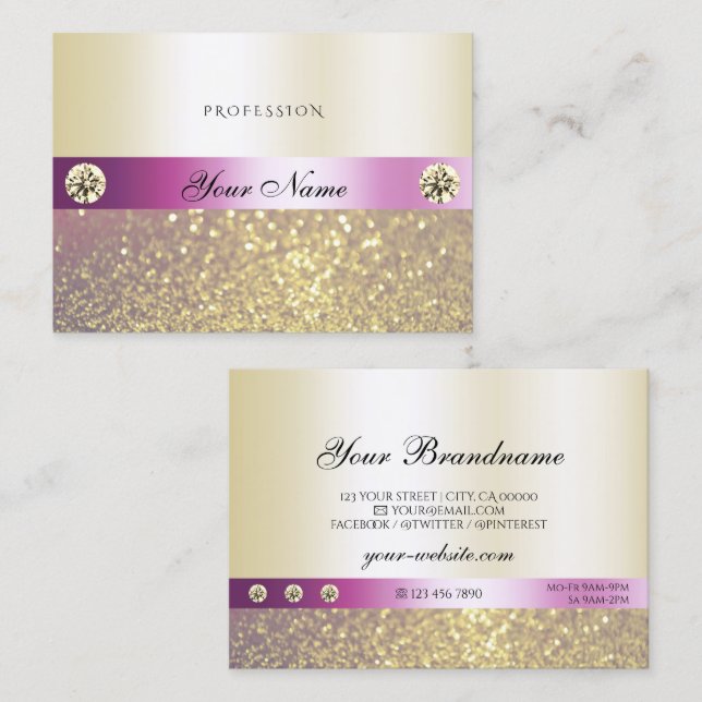 Luxurious Pink and Gold Shimmery Glitter Diamonds Business Card (Front/Back)