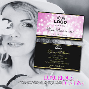 Luxurious Pink Glitter Black Logo Decorative Gold  Business Card