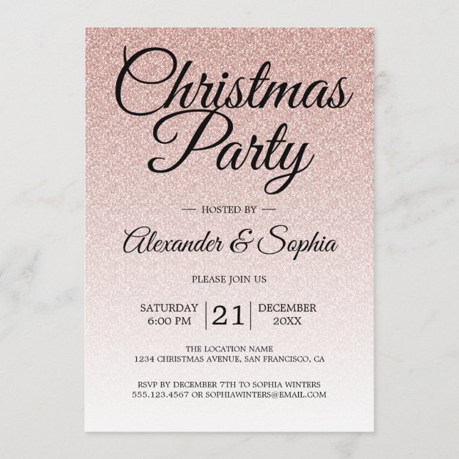 Luxurious Pink Glitter Ombre Christmas Party Invitation (Front)