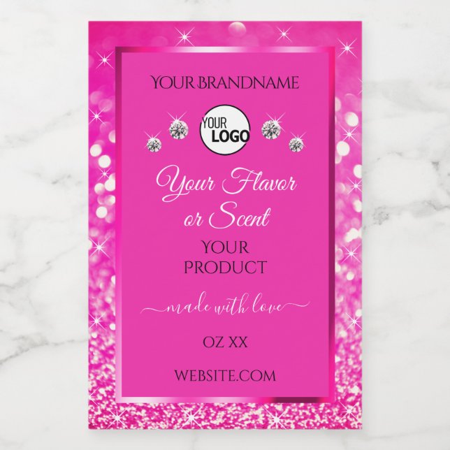 Luxurious Pink Glitter Product Label Logo Diamonds (Single Label)
