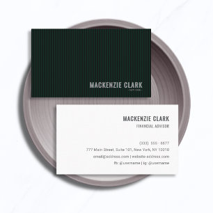 Luxurious Pinstripe Dark Green & White Business Card