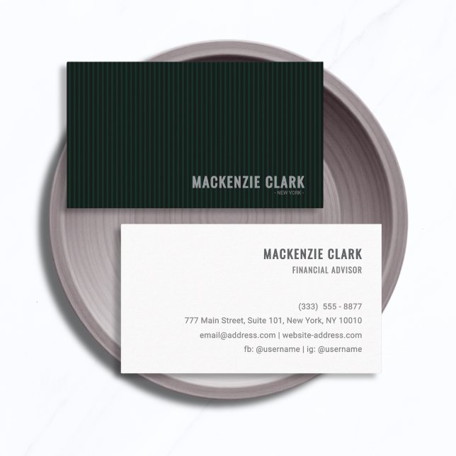 Luxurious Pinstripe Dark Green & White Business Card (Creator Uploaded)