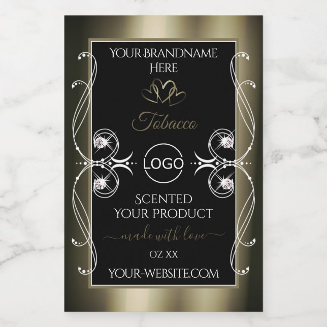 Luxurious Platinum Black Product Labels with Logo (Single Label)