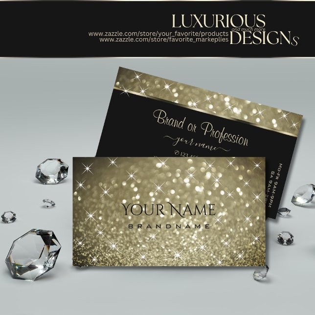 Luxurious Platinum Glitter Luminous Stars Elegance Business Card (Creator Uploaded)