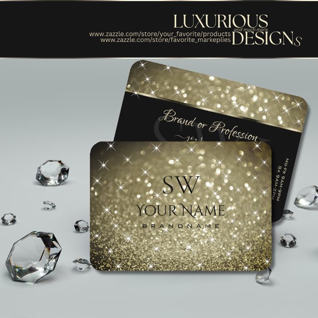 Luxurious Platinum Glitter Luminous Stars Initials Business Card (Creator Uploaded)