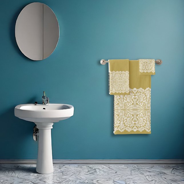 LUXURIOUS PURE WHITE Lace on GOLD Bath Towel Set (Creator Uploaded)