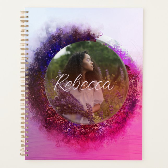 Luxurious Purple and Pink Ombre Circle Frame Photo Planner (Front)