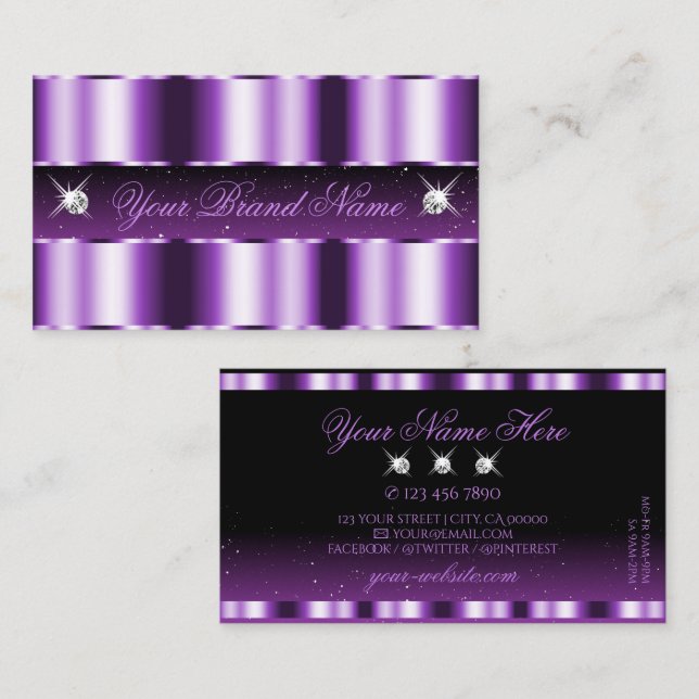 Luxurious Purple Black Sparkling Diamonds Stylish Business Card (Front/Back)