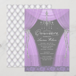 luxurious purple chandelier sparkle Quinceanera Invitation