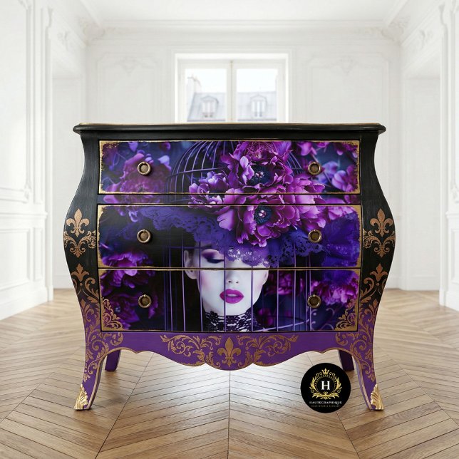 Luxurious Purple Floral Birdcage Hat Decoupage Tissue Paper (Creator Uploaded)