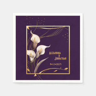  Luxurious Purple & Ivory Calla Lily Wedding  Napkin