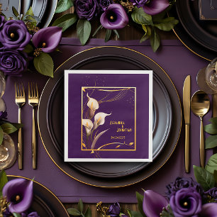 Luxurious Purple & Ivory Calla Lily Wedding Napkin