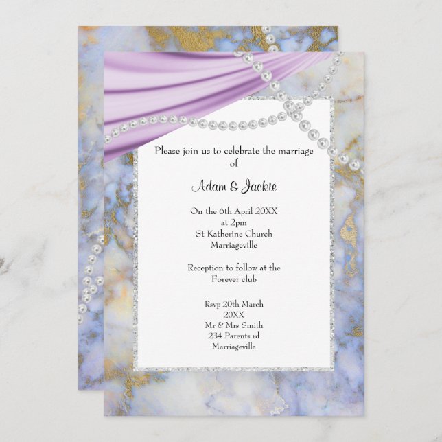 LUXURIOUS PURPLE MARBLE PEARLS WEDDING  INVITATION (Front/Back)