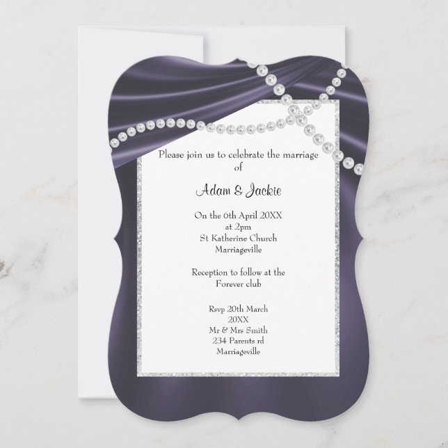 LUXURIOUS PURPLE SATIN DIAMOND ELEGANT WEDDING INVITATION (Front)