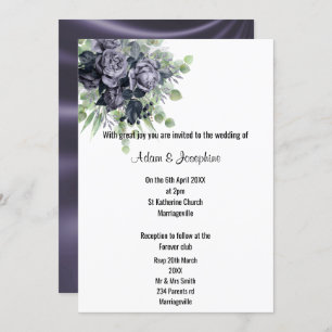 LUXURIOUS PURPLE SATIN FLORAL ELEGANT 2 WEDDING  INVITATION
