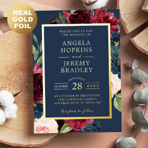 Luxurious Real Gold   Burgundy Navy Floral Wedding