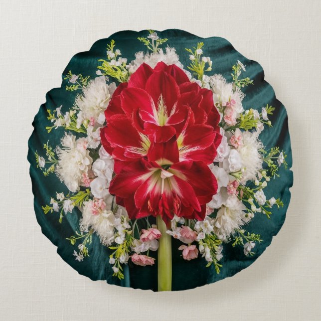 Luxurious Red Amaryllis Floral Throw Pillow Cover (Front)