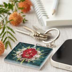 Luxurious Red Amaryllis Floral Throw Pillow Cover Key Ring