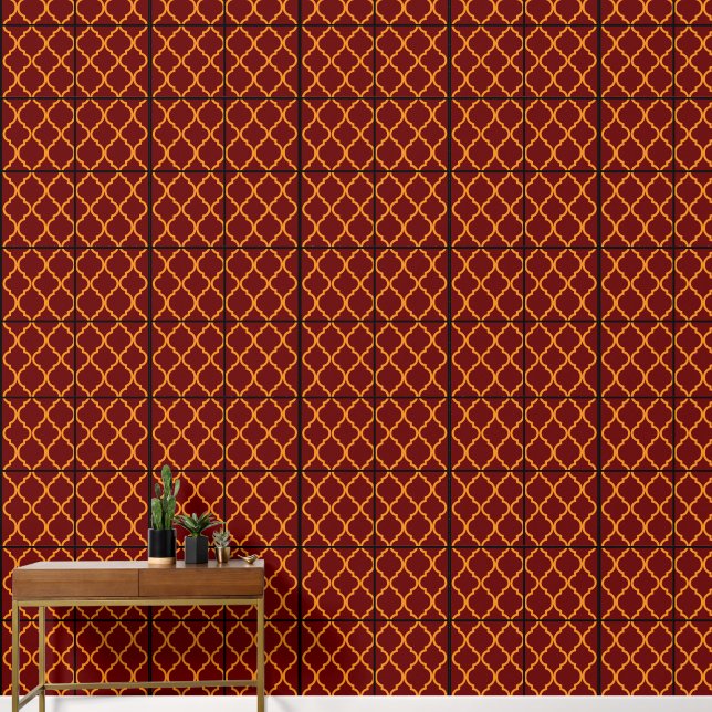 luxurious Red and Gold Geometric 2 Wallpaper (Hallway)