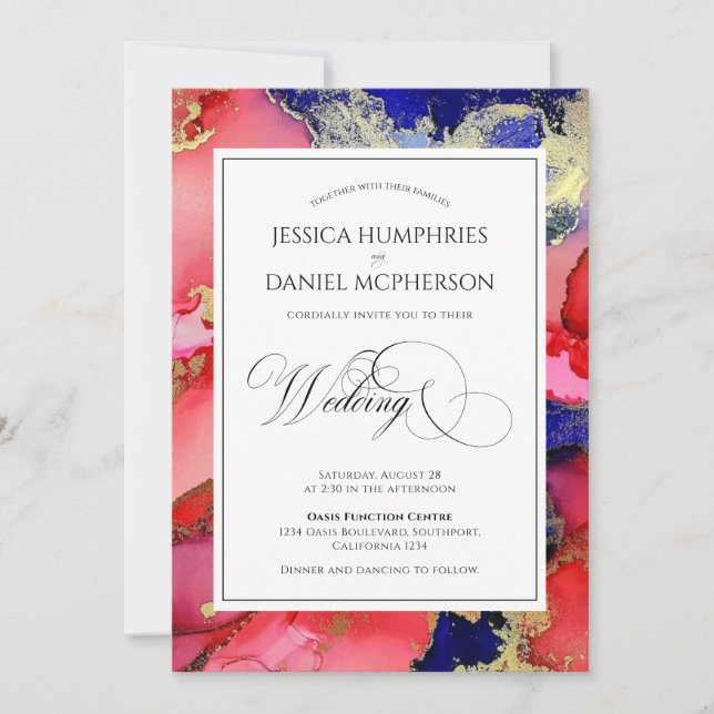 Luxurious Red Gold Purple Formal Wedding Invitation (Front)