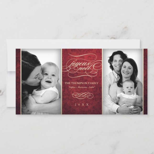 Luxurious red "Joyeux Noël" photo card (Front)
