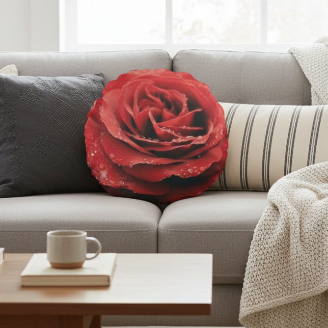 Luxurious Red Rose Round Throw Pillow (Creator Uploaded)