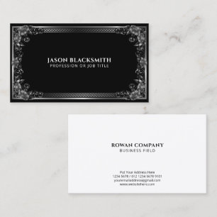 Luxurious Regal Silver Frame on Black Business Card