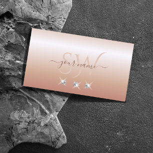 Luxurious Rose Coral Sparkling Diamonds Monogram Business Card