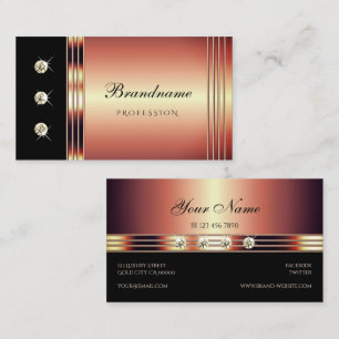 Luxurious Rose Gold and Black with Glitzy Diamonds Business Card
