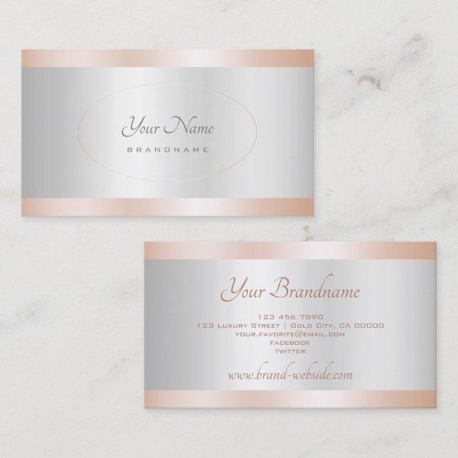 Luxurious Rose Gold and Silver Effect Professional Business Card (Front/Back)