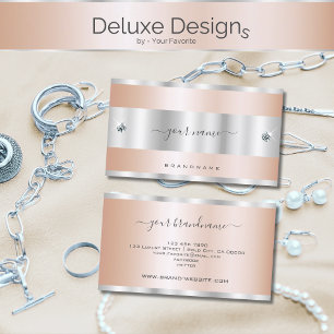 Luxurious Rose Gold and Silver Shimmery Diamonds Business Card