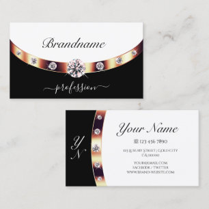 Luxurious Rose Gold Black and White with Initials Business Card