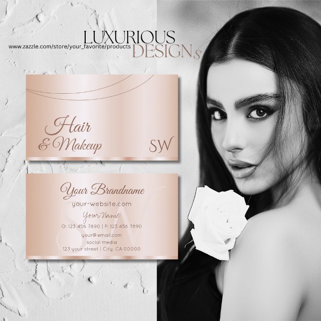 Luxurious Rose Gold Glamourous with Initials Moder Business Card (Creator Uploaded)