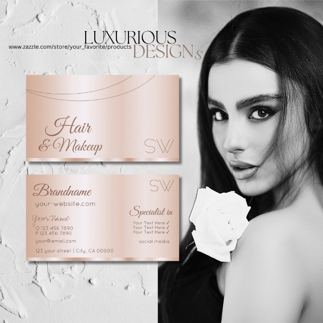 Luxurious Rose Gold Glamourous with Monogram Moder Business Card (Creator Uploaded)