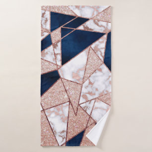 Luxurious Rose Gold Glitter Geometric Marble Bath Towel