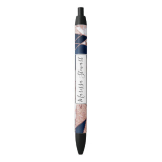 Luxurious Rose Gold Glitter Geometric Marble Black Ink Pen