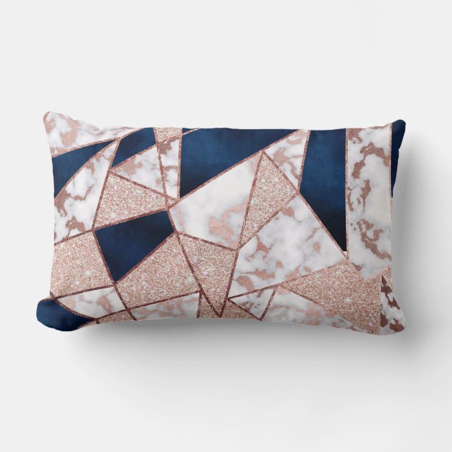 Luxurious Rose Gold Glitter Geometric Marble Lumbar Cushion (Front)