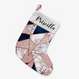 Luxurious Rose Gold Glitter Geometric Marble Small Christmas Stocking