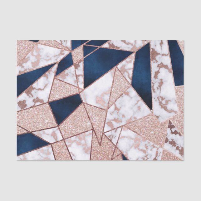 Luxurious Rose Gold Glitter Geometric Marble Tissue Paper (Front)