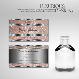 Luxurious Rose Gold Glitter Stars Silver Optics Business Card