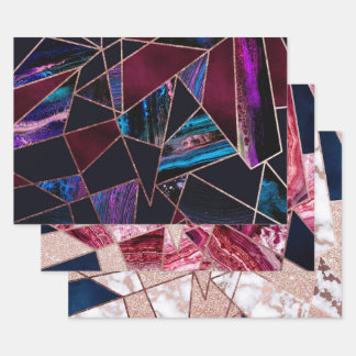Luxurious Rose Gold Liquid Paint Marble Geometric Wrapping Paper Sheet