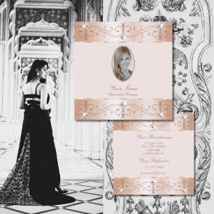 Luxurious Rose Gold Ornate Ornaments Add Foto Luxe Square Business Card