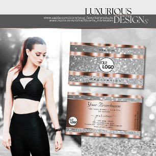 Luxurious Rose Gold Silver Glitter Stars with Logo Business Card