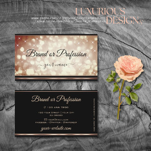 Luxurious Rose Gold Sparkle Glitter Stars Black Business Card