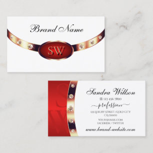 Luxurious Rose Gold White and Red Monogram Jewels  Business Card