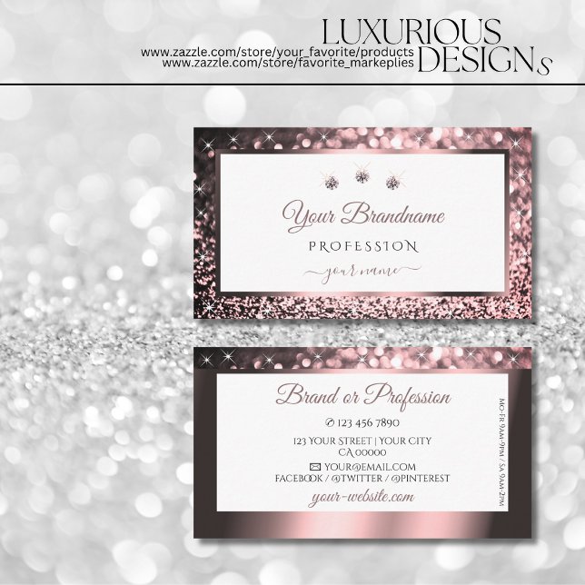 Luxurious Rose Pink White Sparkle Glitter Jewels Business Card (Creator Uploaded)