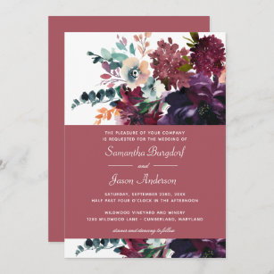 Luxurious Rose Wine Watercolor Floral Wedding Invitation