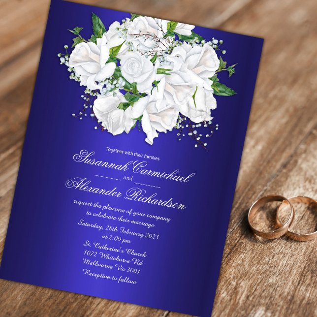 Luxurious Roses and Dark Blue Wedding Invitation (Creator Uploaded)