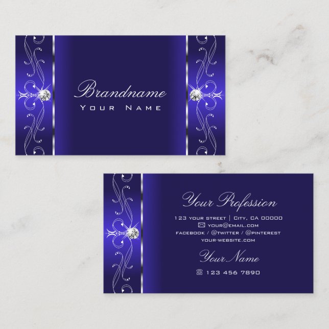 Luxurious Royal Blue Squiggled Jewels Ornamental Business Card (Front/Back)