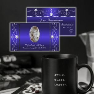 Luxurious Royal Blue Squiggled Jewels with Photo Business Card